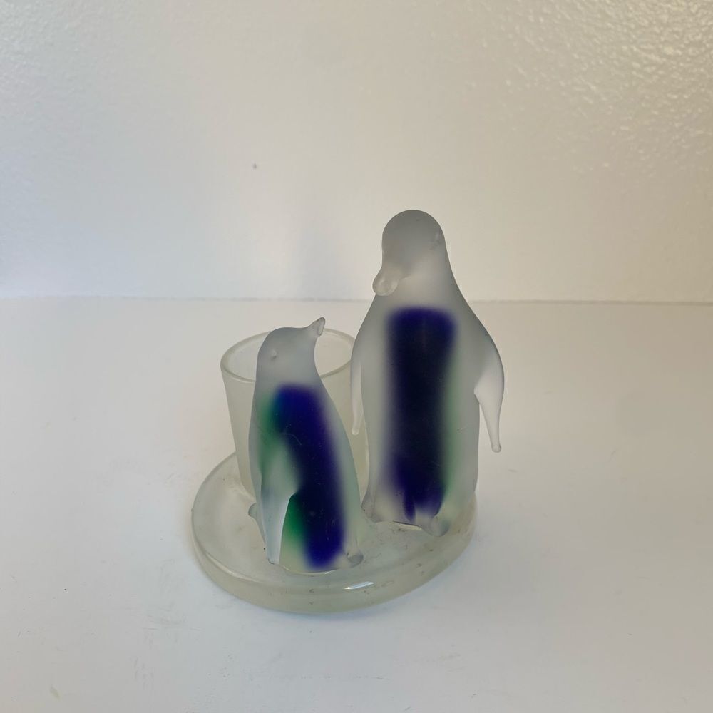 Partylite Penguins Art Glass Votive Holder‎